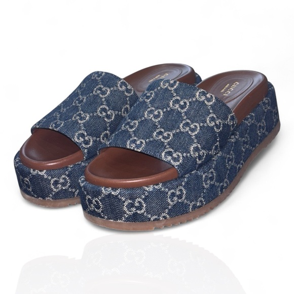 Gucci Shoes - GUCCI Denim GG Monogram Platform Sandals (Pre-owned, Authentic & Vintage)
